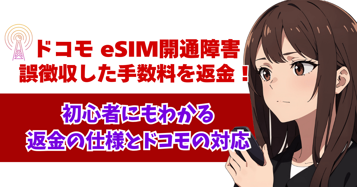ドコモ eSIM開通障害 誤徴収した手数料を返金！初心者にもわかる返金の仕様とドコモの対応
