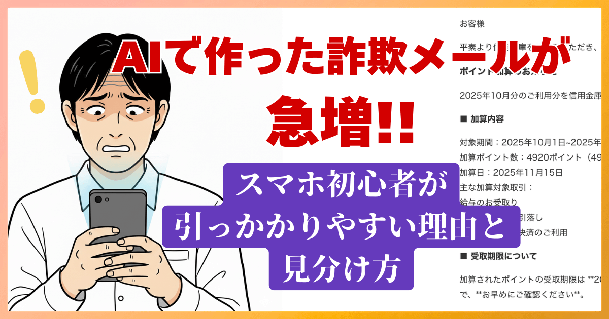 AIで作った詐欺メールが急増！スマホ初心者が引っかかりやすい理由と見分け方