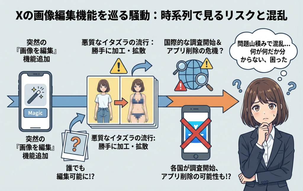 時系列で見る、Xの画像編集機能を巡る騒動