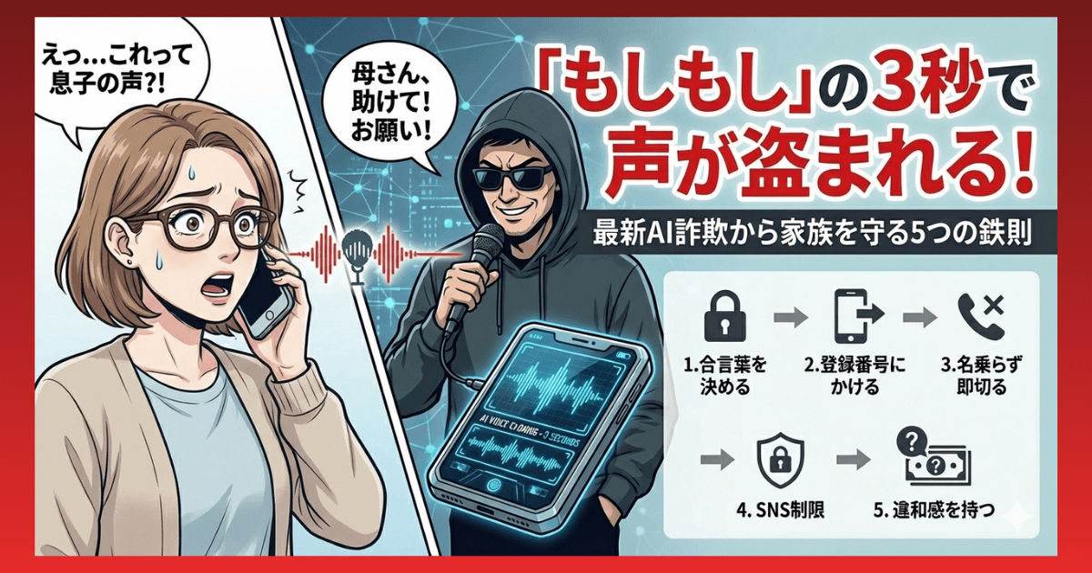 「もしもし」の3秒で声が盗まれる！最新AI詐欺から家族を守る5つの鉄則