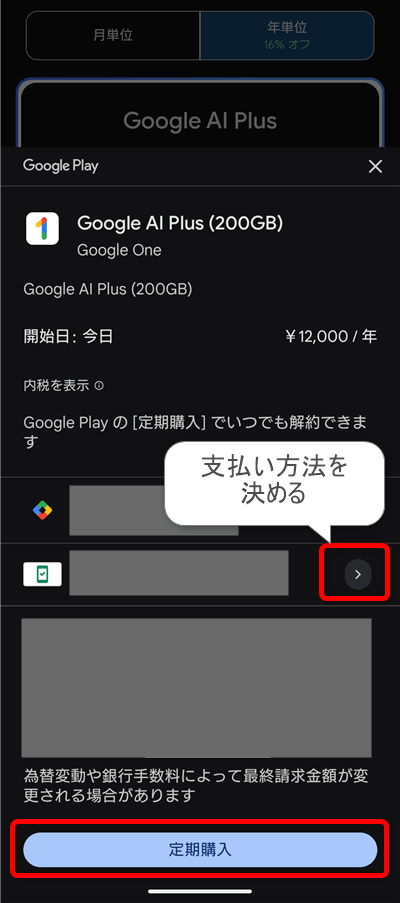 Google AI Plus 支払い方法 定期購入